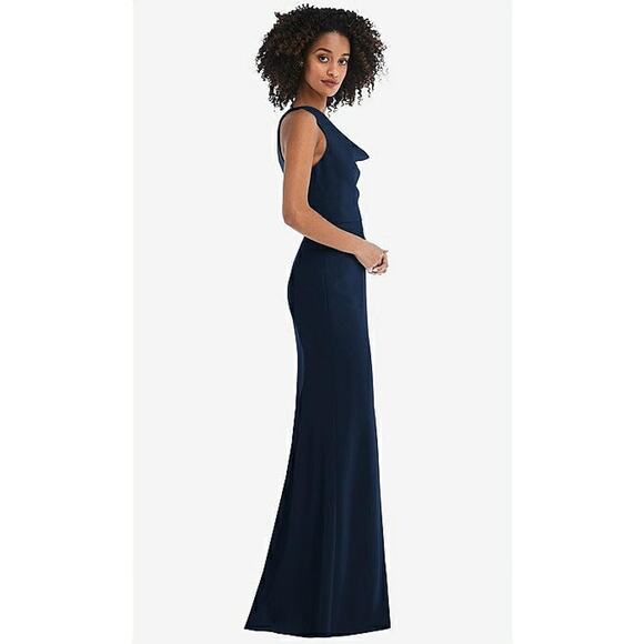 NWT AFTER SIX ONE-SHOULDER DRAPED COWL-NECK MAXI DRESS style 6849 midnight 10 - Picture 2 of 8